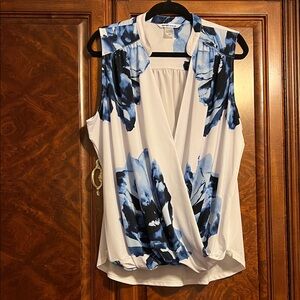 Nygard Sleeveless crossover blouse with Blue Floral Print